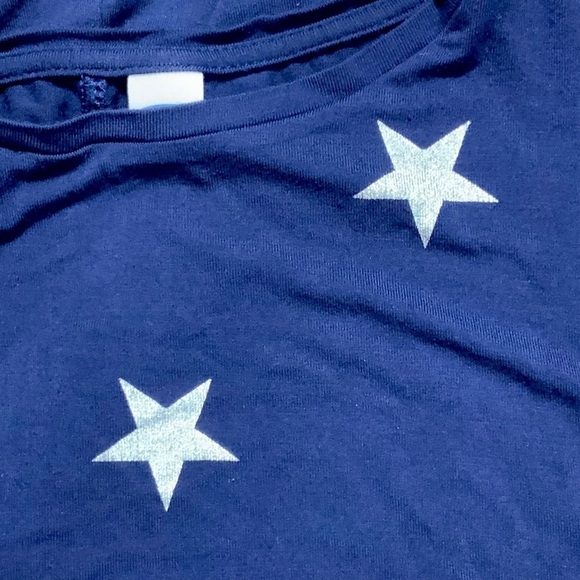 Old Navy Luxe Tank Tunic Top Patriotic Silver Metallic Stars Stretchy Blue SM - Picture 6 of 11